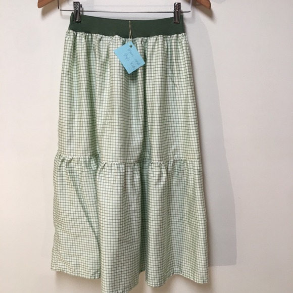 Skirt Girl L 10/12 100% Cotton Green Checks Ruffle Tier Maxi Mom and Pop's Kids - Picture 1 of 8